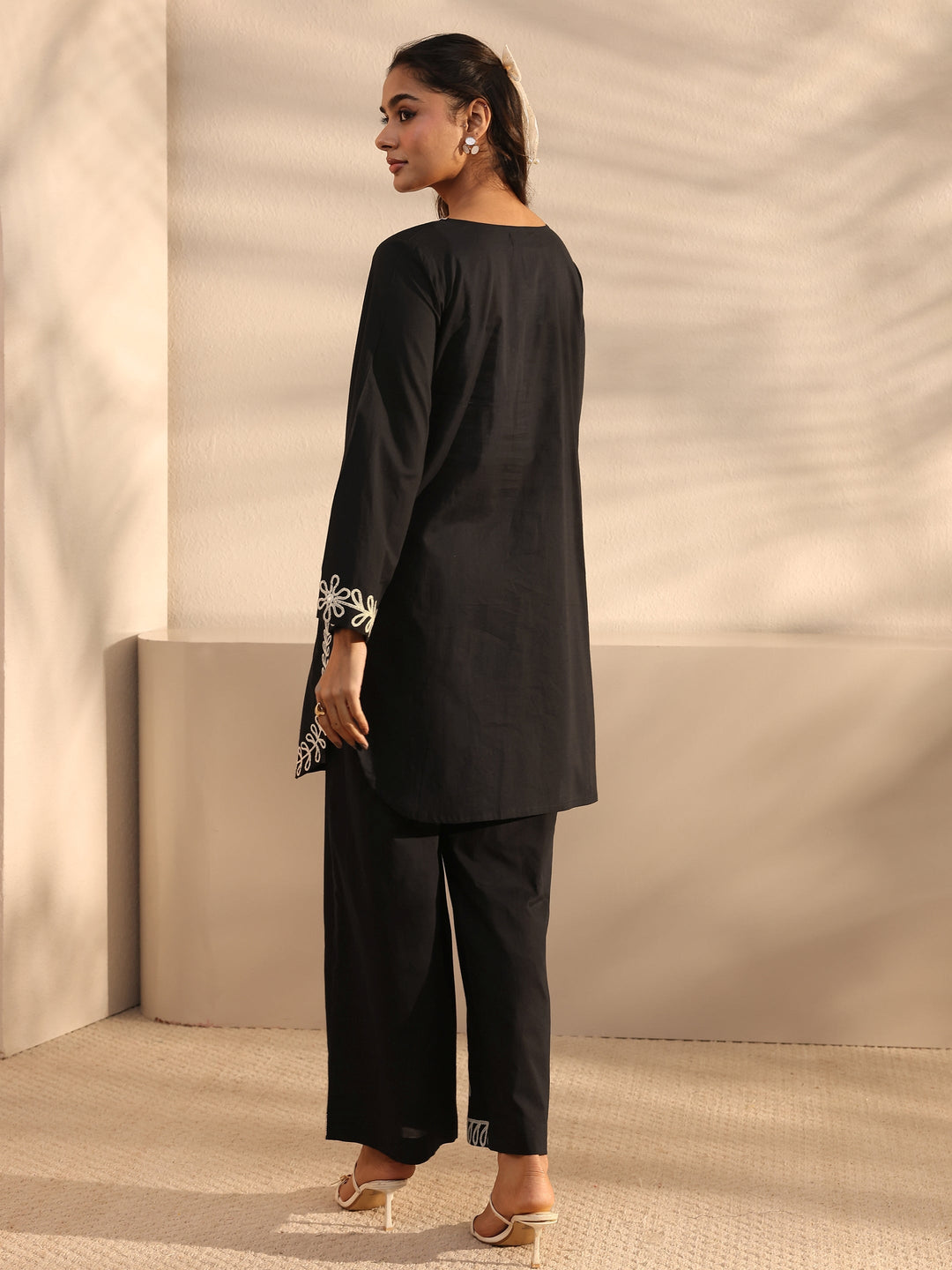  Black Embroidered Cotton Co-Ord Set 