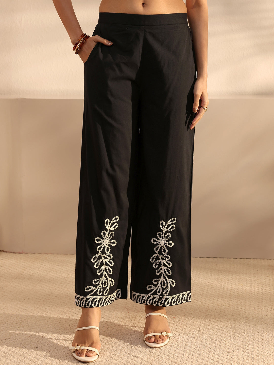  Black Embroidered Cotton Co-Ord Set 