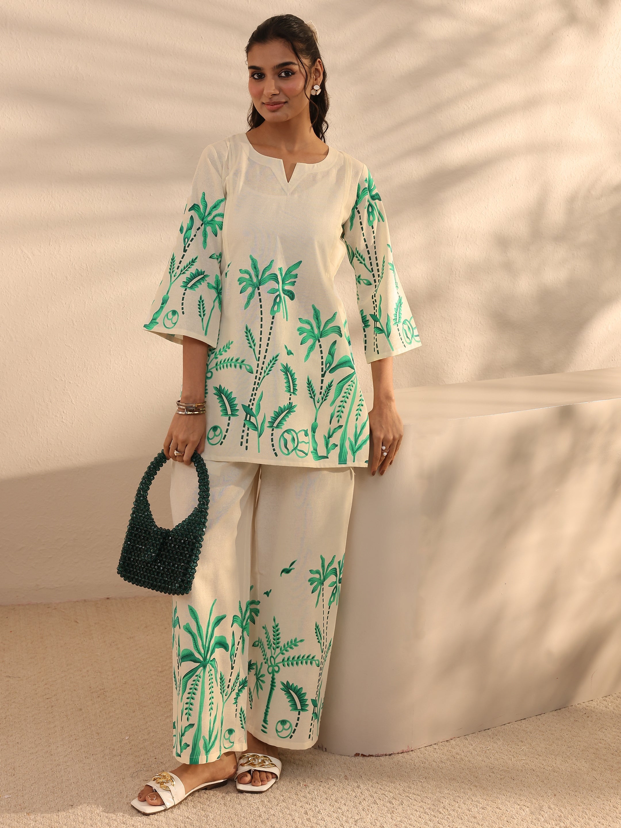 libas Off White Tropical Printed Cotton Co-Ord Set-picture-15