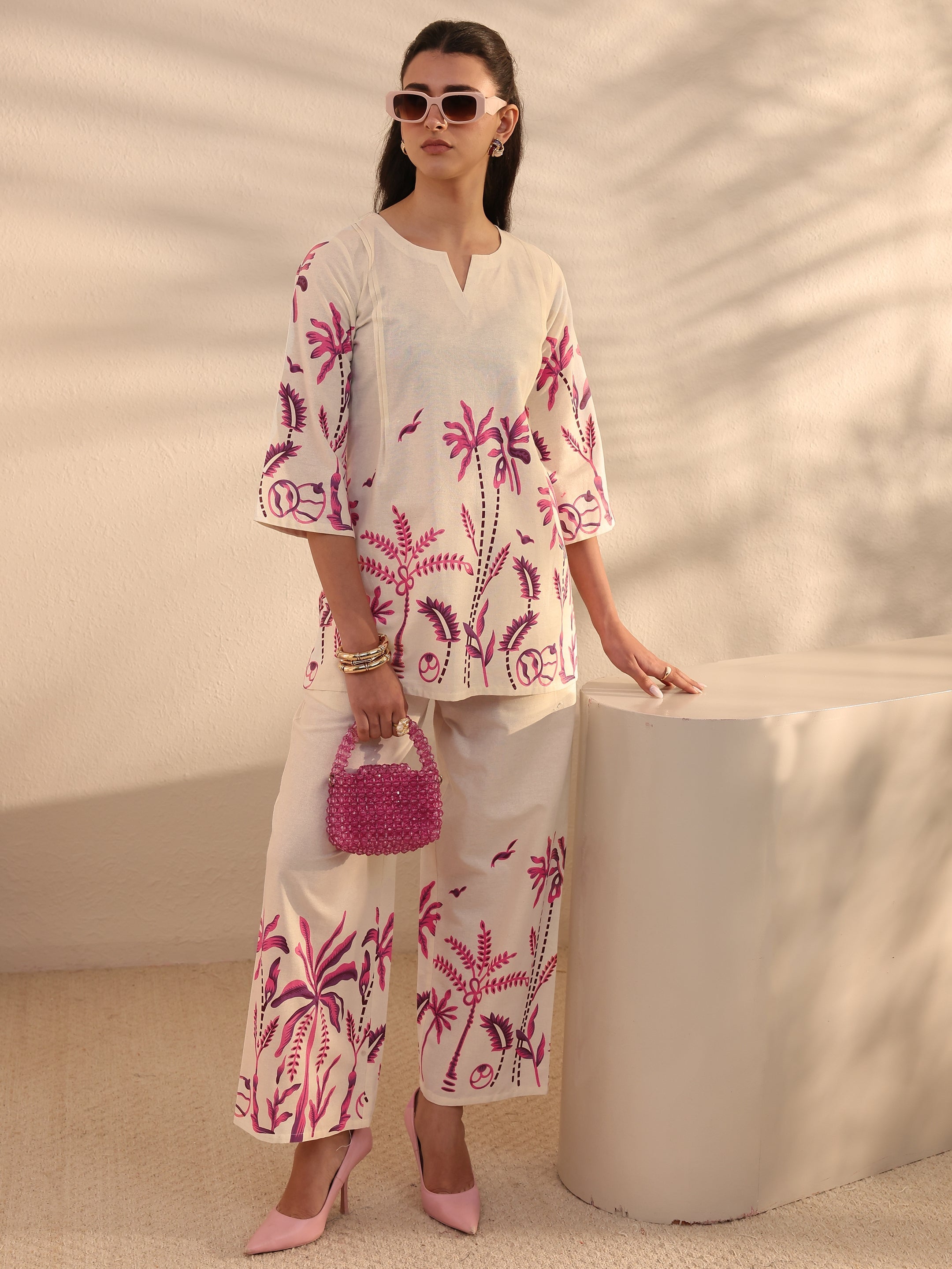 libas Off White Tropical Printed Cotton Co-Ord Set-picture-14