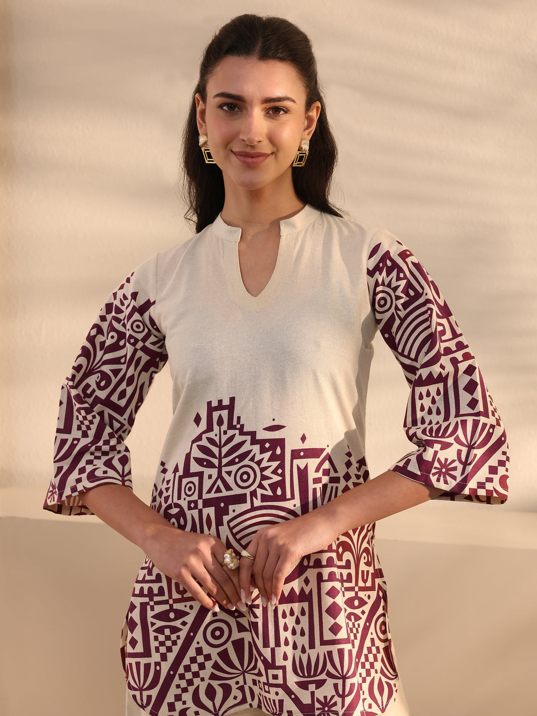  Off White Ethnic Motifs Printed Cotton Co-Ord Set 