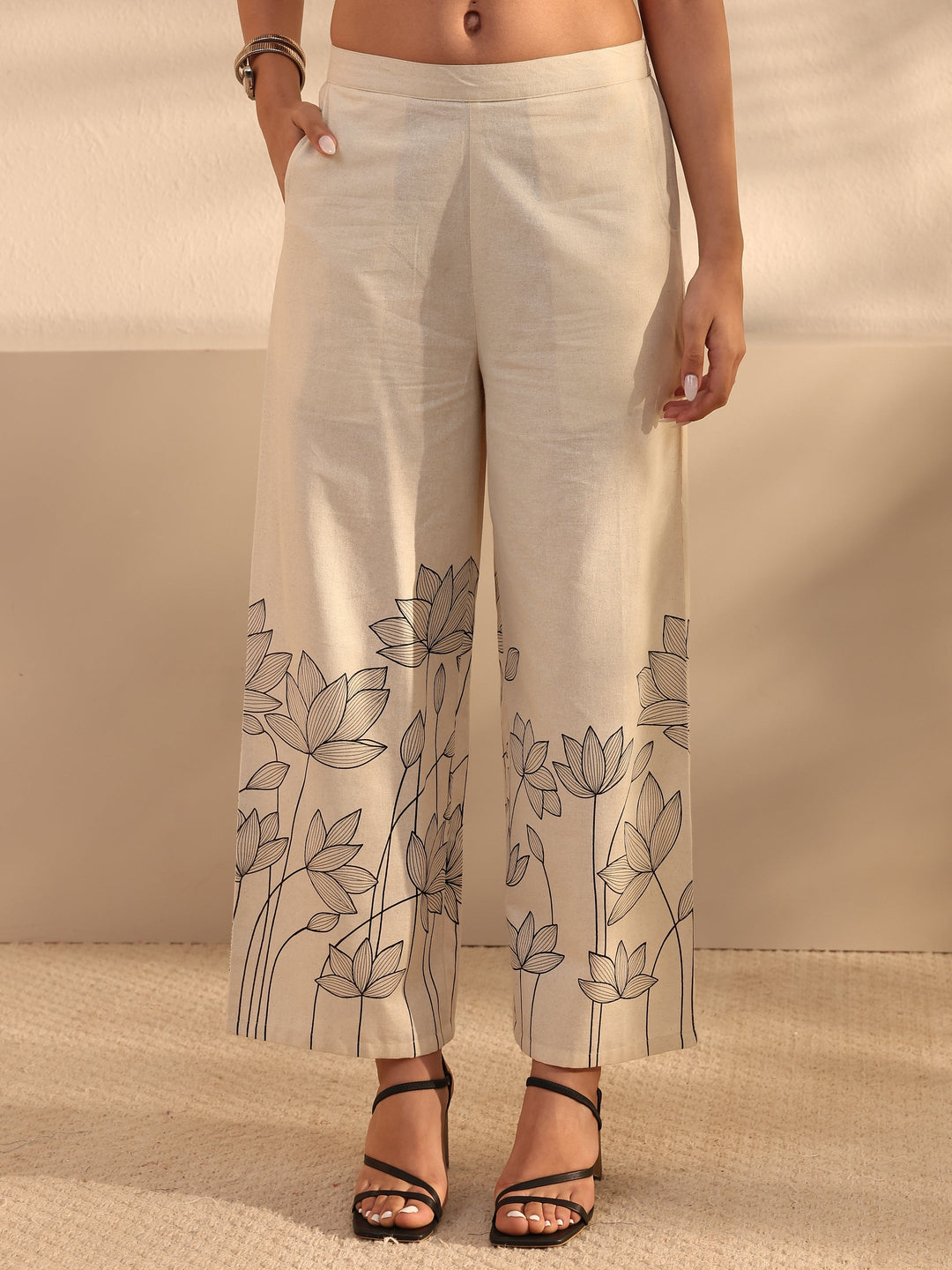  Off White Floral Printed Cotton Co-Ord Set 