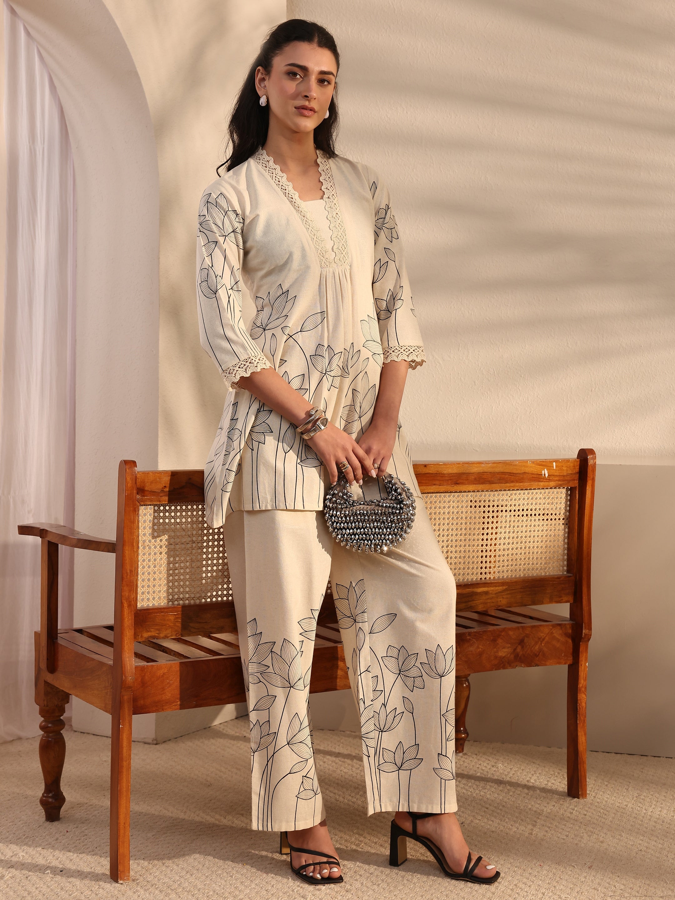 libas Off White Floral Printed Cotton Co-Ord Set-picture-23