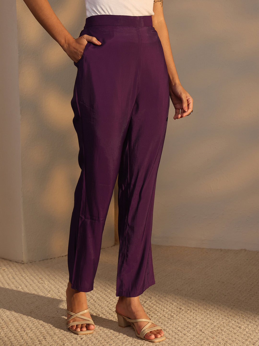  Purple Printed Cotton Blend Straight Suit Set With Dupatta 