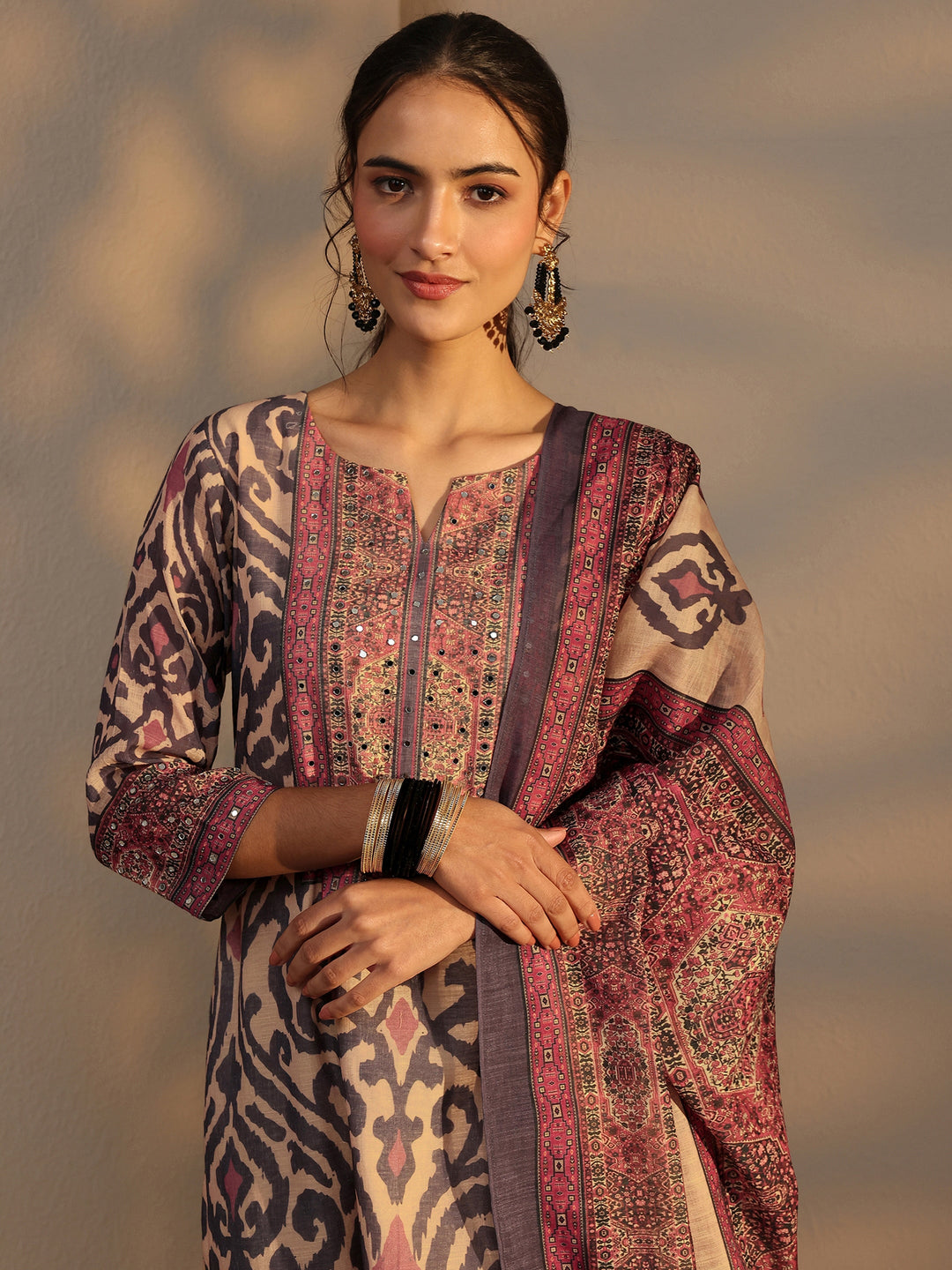  Blue Printed Cotton Blend Straight Suit Set With Dupatta 