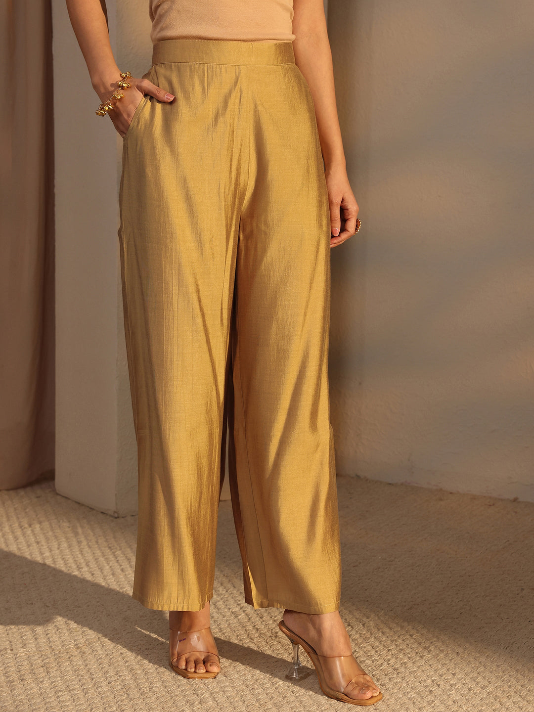  Beige Bandhani Printed Silk Blend Straight Suit Set With Dupatta 