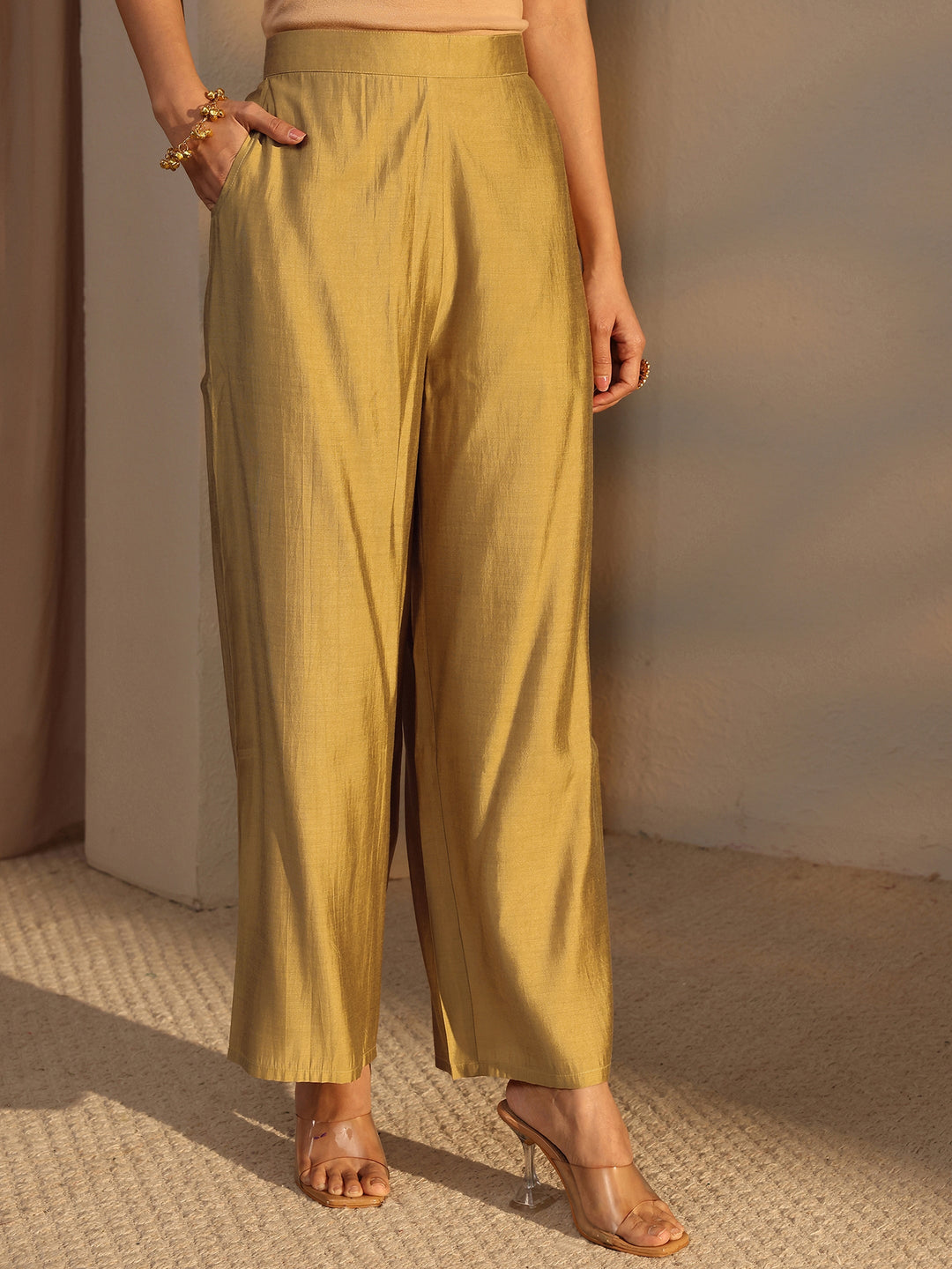  Beige Bandhani Printed Silk Blend Straight Suit Set With Dupatta 