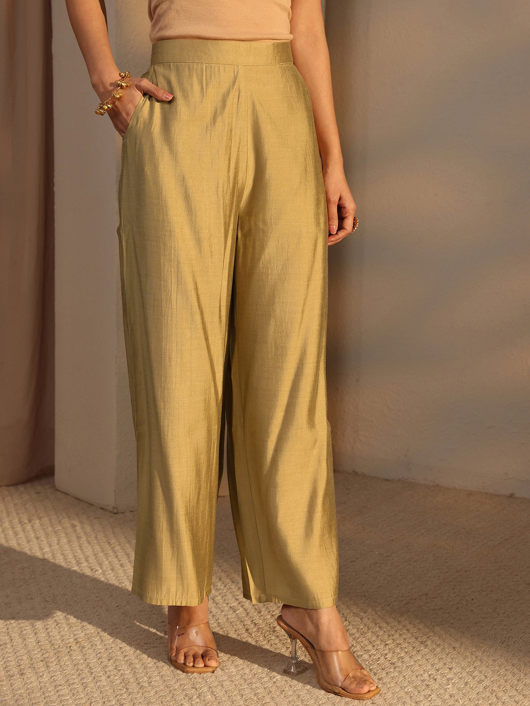  Beige Bandhani Printed Silk Blend Straight Suit Set With Dupatta 