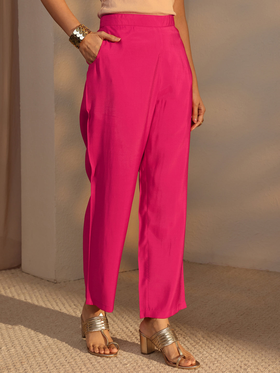  Pink Ethnic Printed Silk Blend Straight Suit Set With Dupatta 