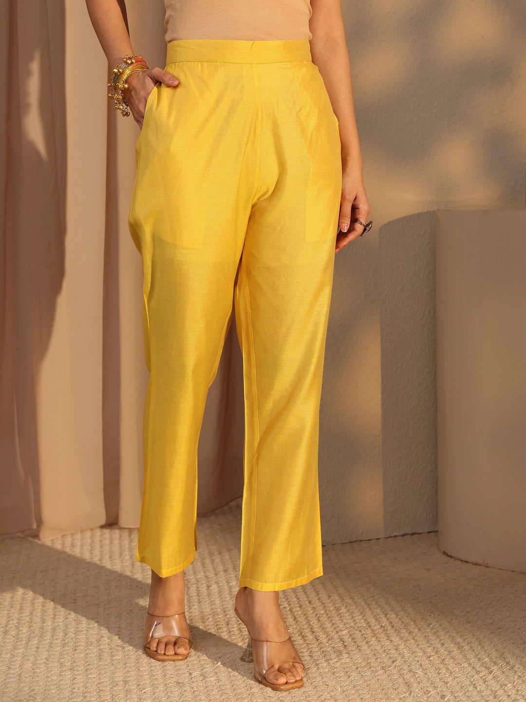  Yellow Woven Design Chanderi Silk Straight Suit Set With Dupatta 