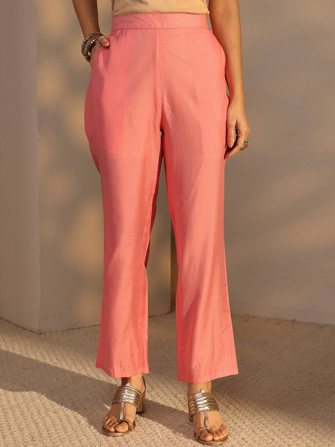  Pink Woven Design Chanderi Silk Straight Suit Set With Dupatta 