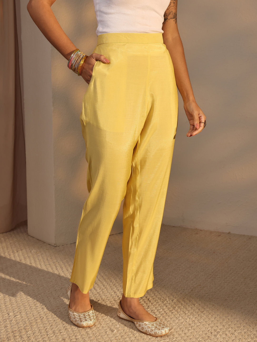  Yellow Woven Design Chanderi Silk Straight Suit Set With Dupatta 