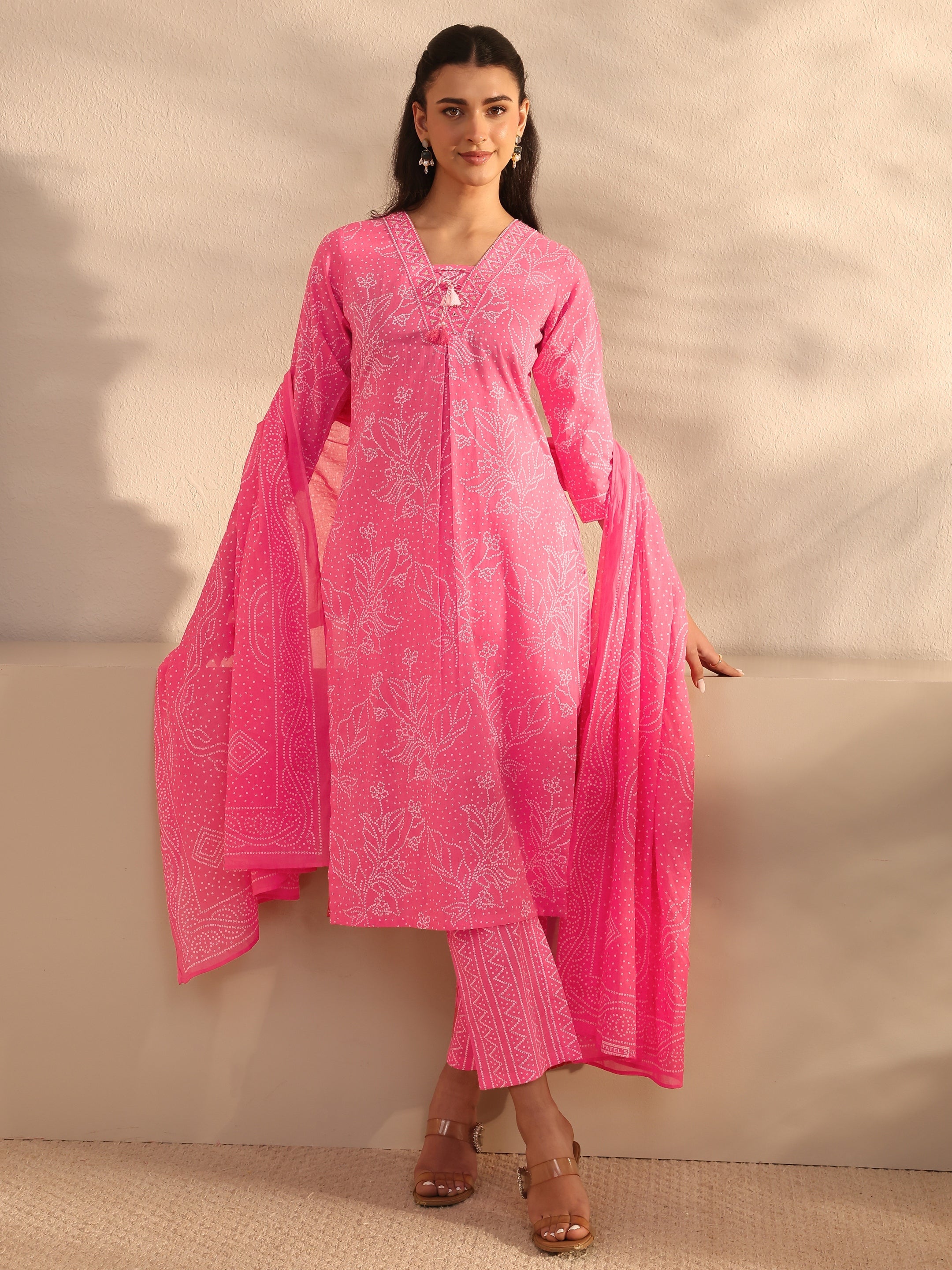 Libas Pink Bandhani Printed Cotton Straight Suit Set With Dupatta-image-34