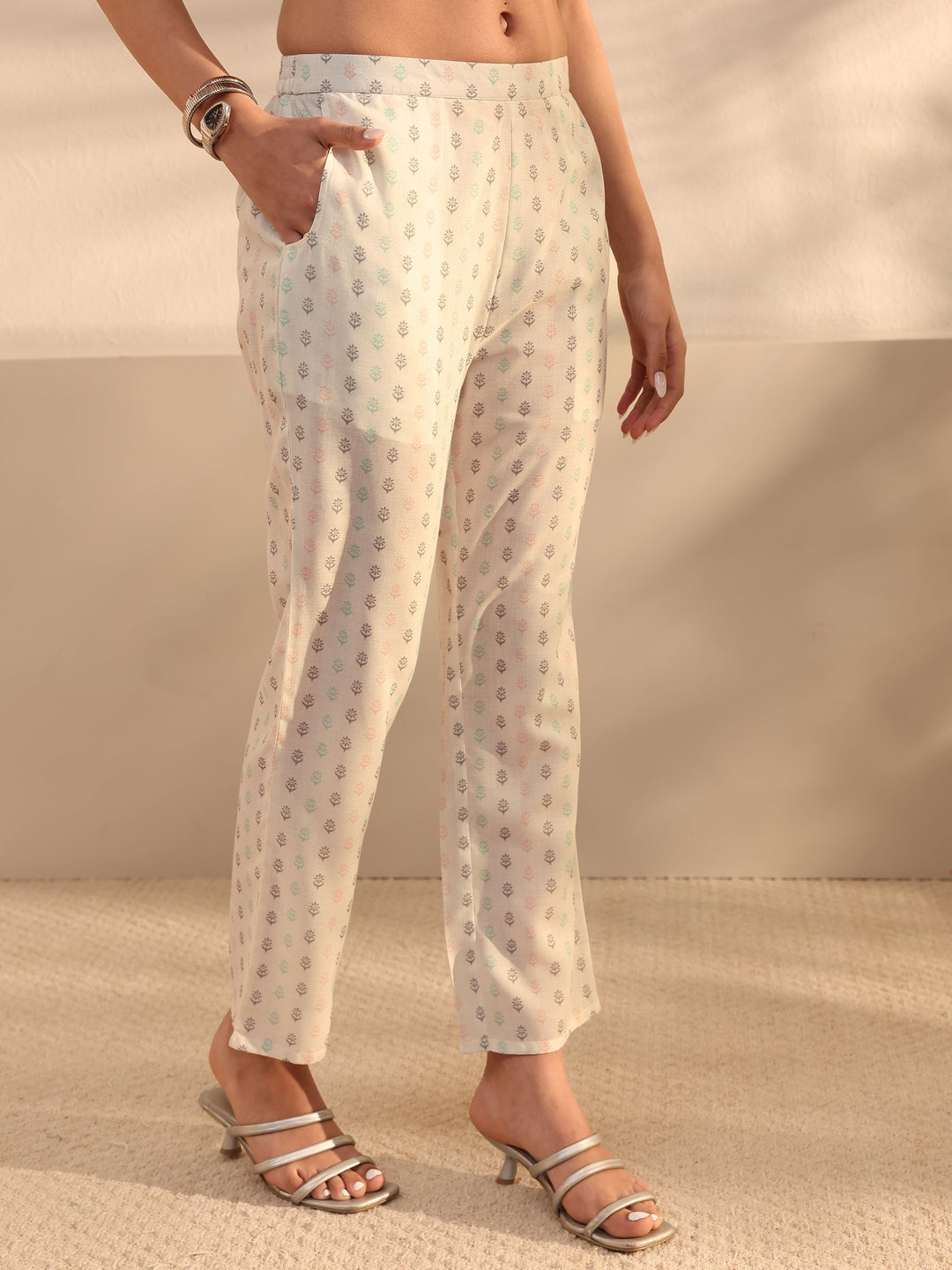 White Floral Printed Cotton Blend Straight Suit Set With Dupatta 