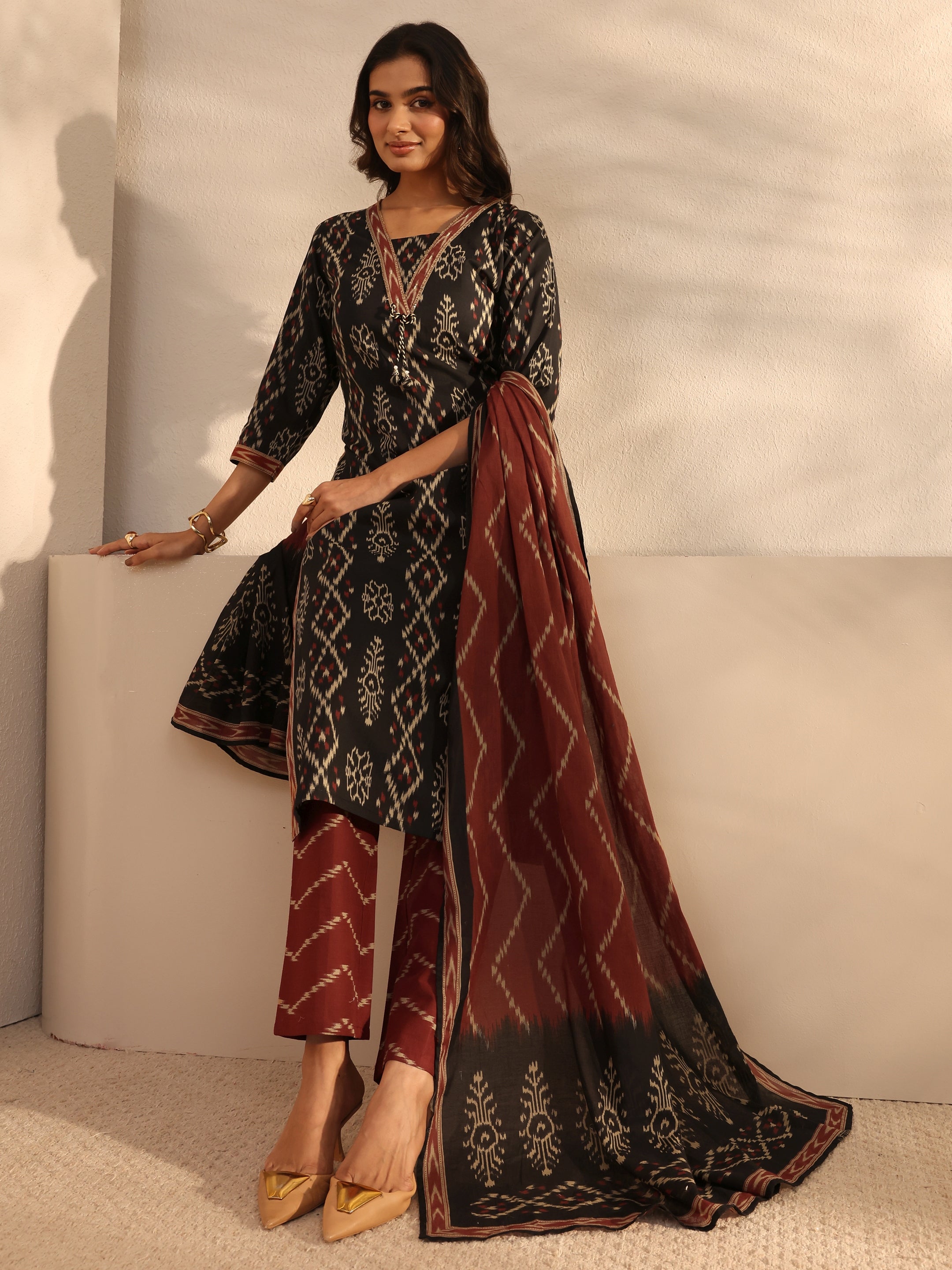 libas Black Ethnic Printed Cotton Straight Suit Set With Dupatta-picture-27