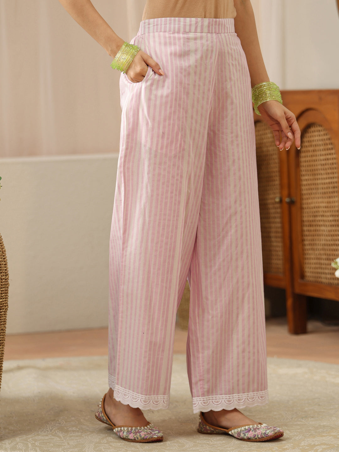  White Floral Printed Cotton Straight Suit Set 