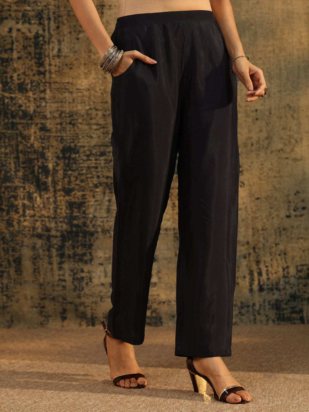  Libas Navy Blue Ajrakh Silk Blend Straight Suit Set 
