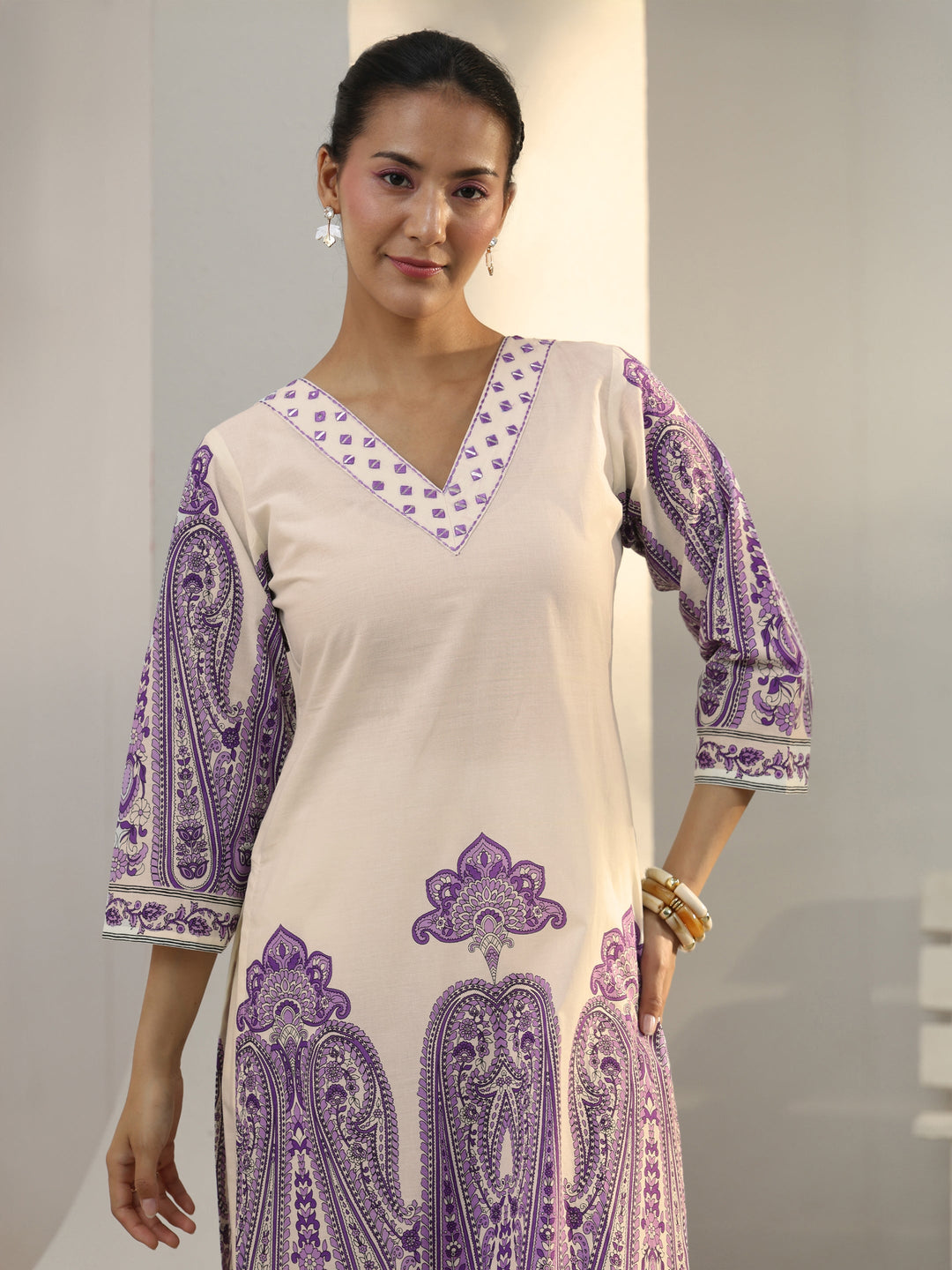 Off White Ethnic Printed Cotton Co-Ord Set 