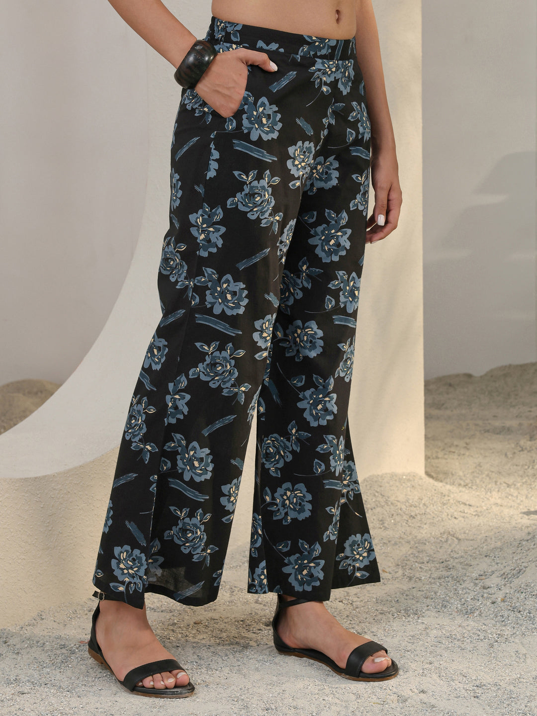  Black Floral Printed Cotton Co-Ord Set 