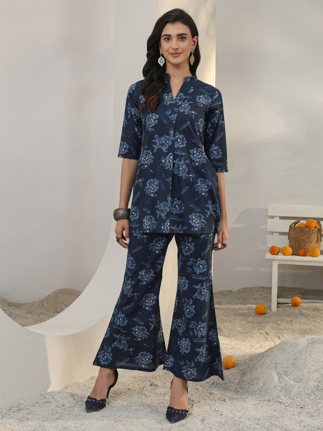  Blue Floral Printed Cotton Co-Ord Set 