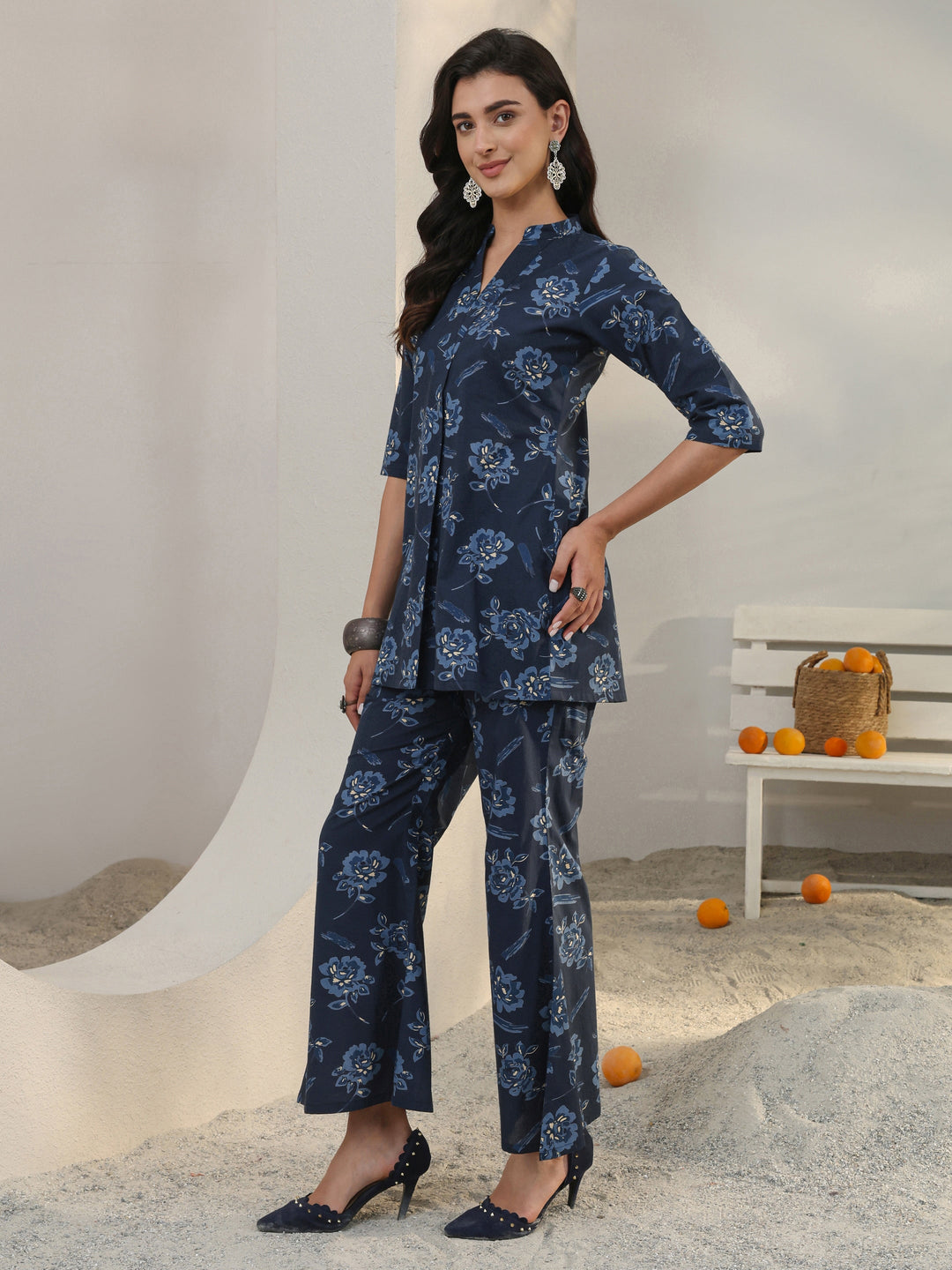  Blue Floral Printed Cotton Co-Ord Set 