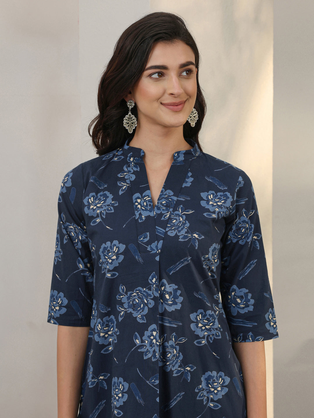  Blue Floral Printed Cotton Co-Ord Set 