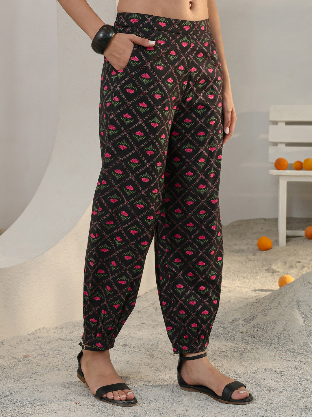  Black Floral Printed Cotton Co-Ord Set 