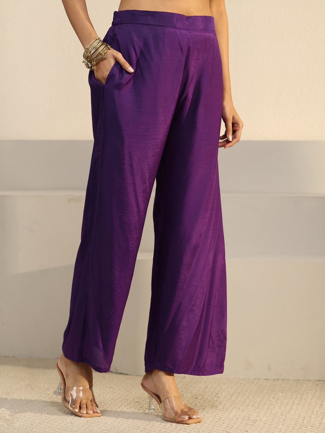  Libas Imperial Purple Woven Chanderi Silk Palazzo Suit Set 