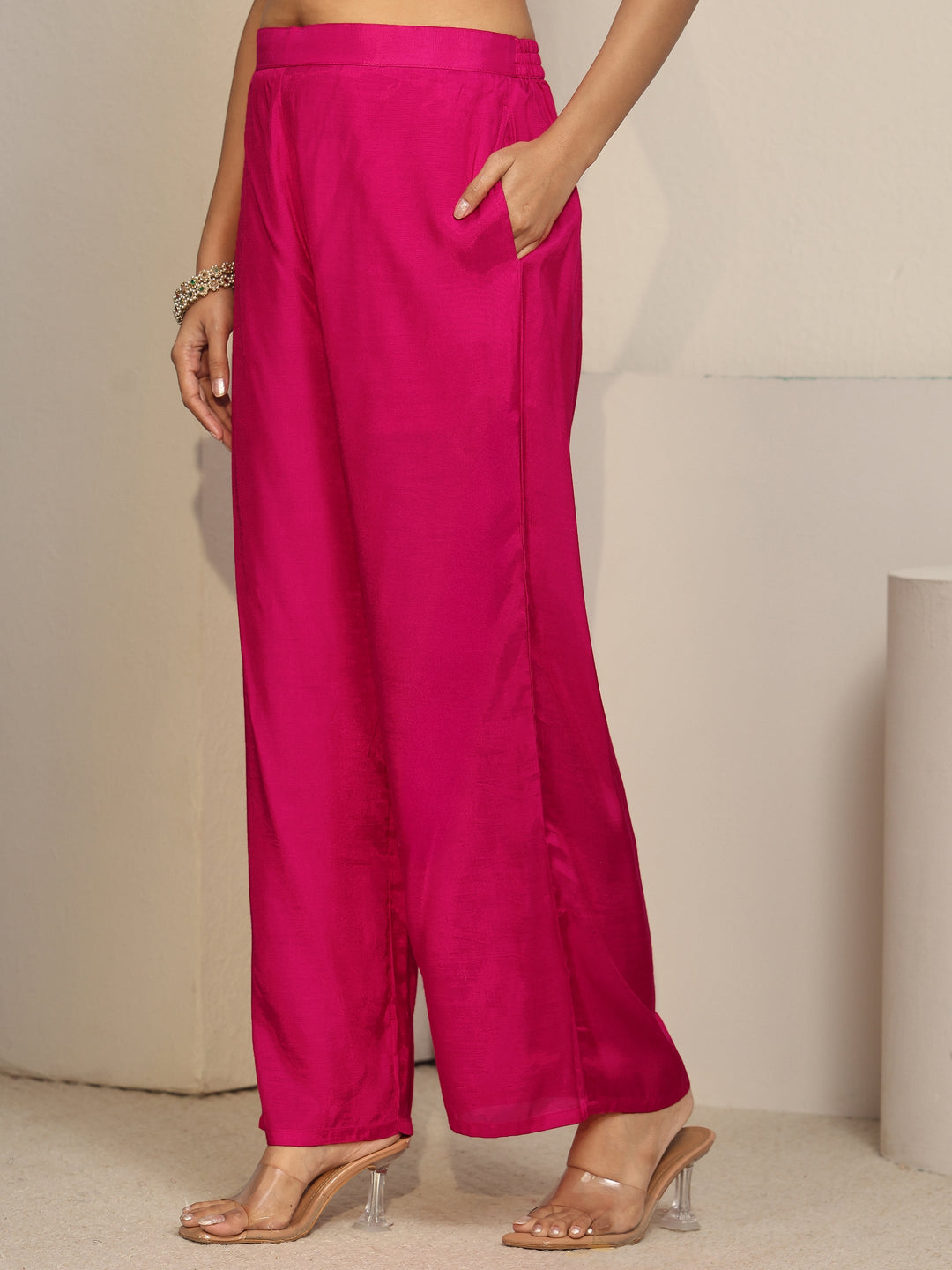  Libas Rani Pink Woven Chanderi Silk Palazzo Suit Set 