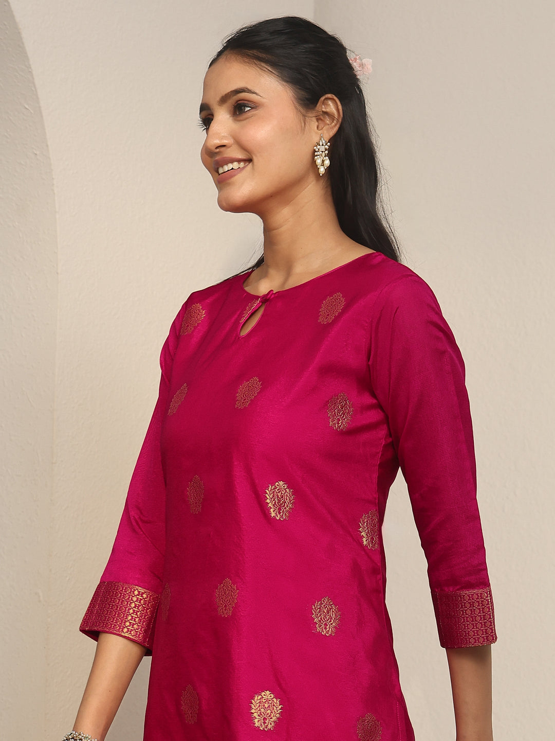  Libas Rani Pink Woven Chanderi Silk Palazzo Suit Set 