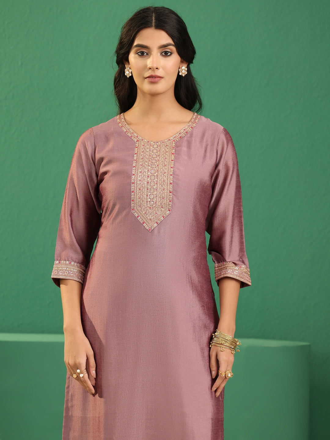 Libas Mauve Embellished Chanderi Silk Straight Suit Set 