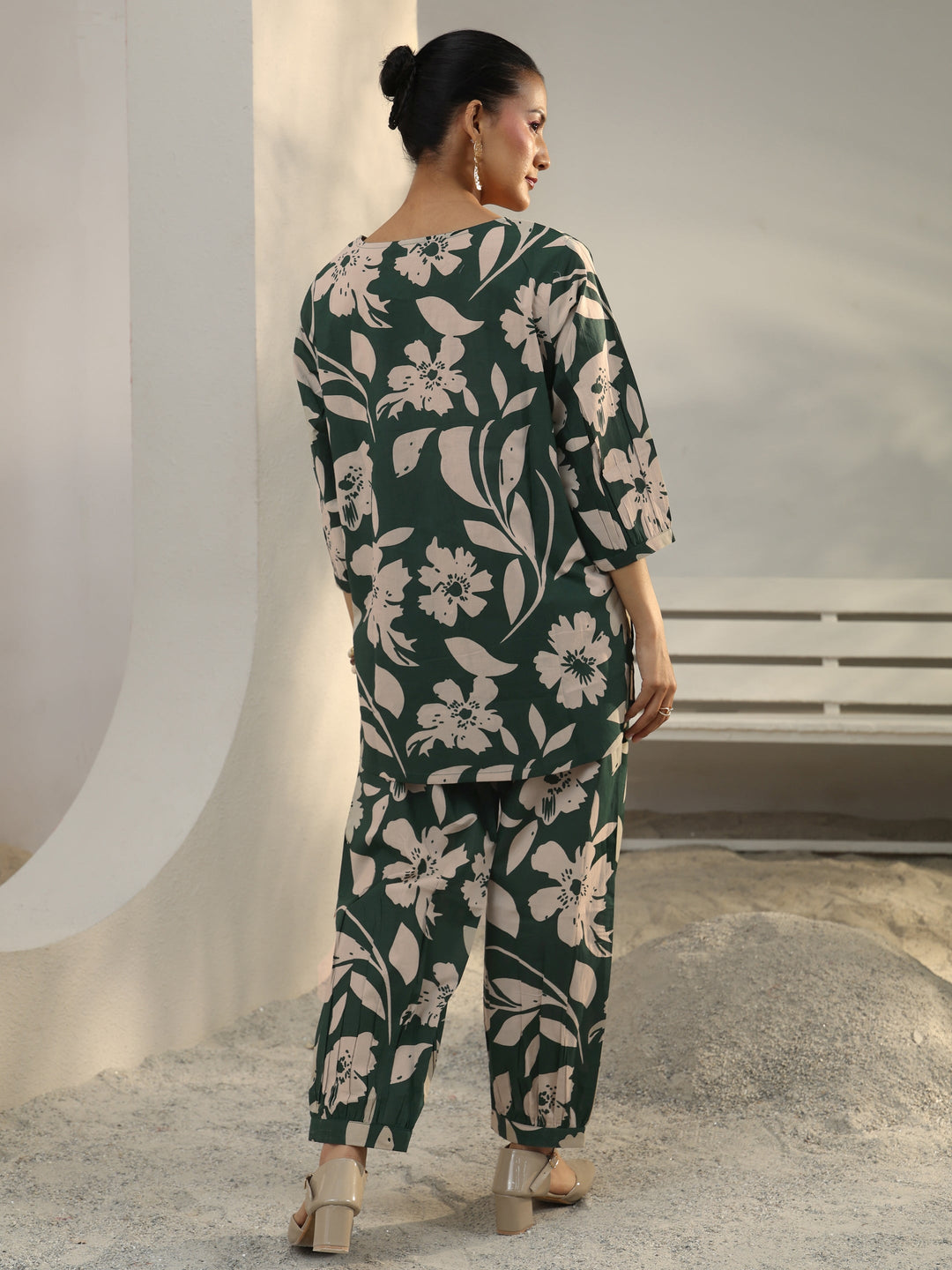  Green Floral Printed Cotton Co-Ord Set 