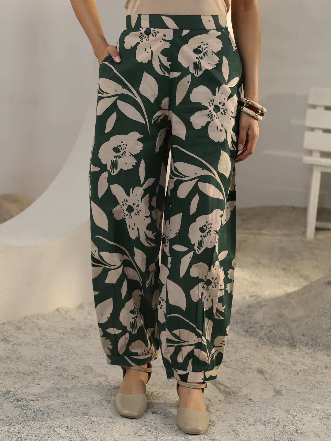  Green Floral Printed Cotton Co-Ord Set 