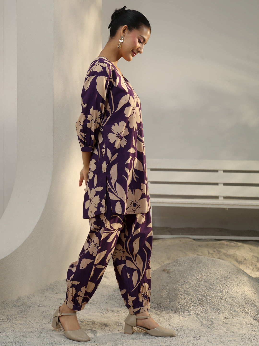  Purple Floral Printed Cotton Co-Ord Set 