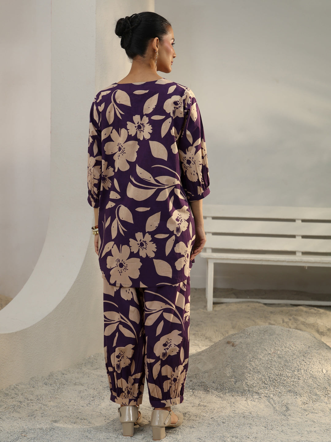  Purple Floral Printed Cotton Co-Ord Set 