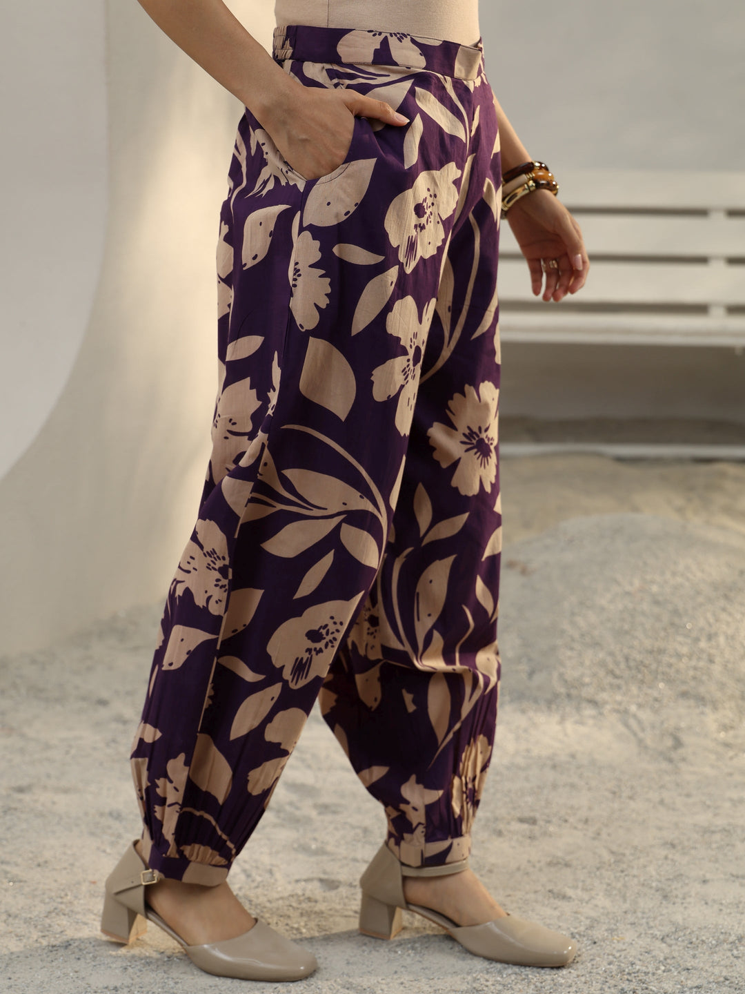  Purple Floral Printed Cotton Co-Ord Set 