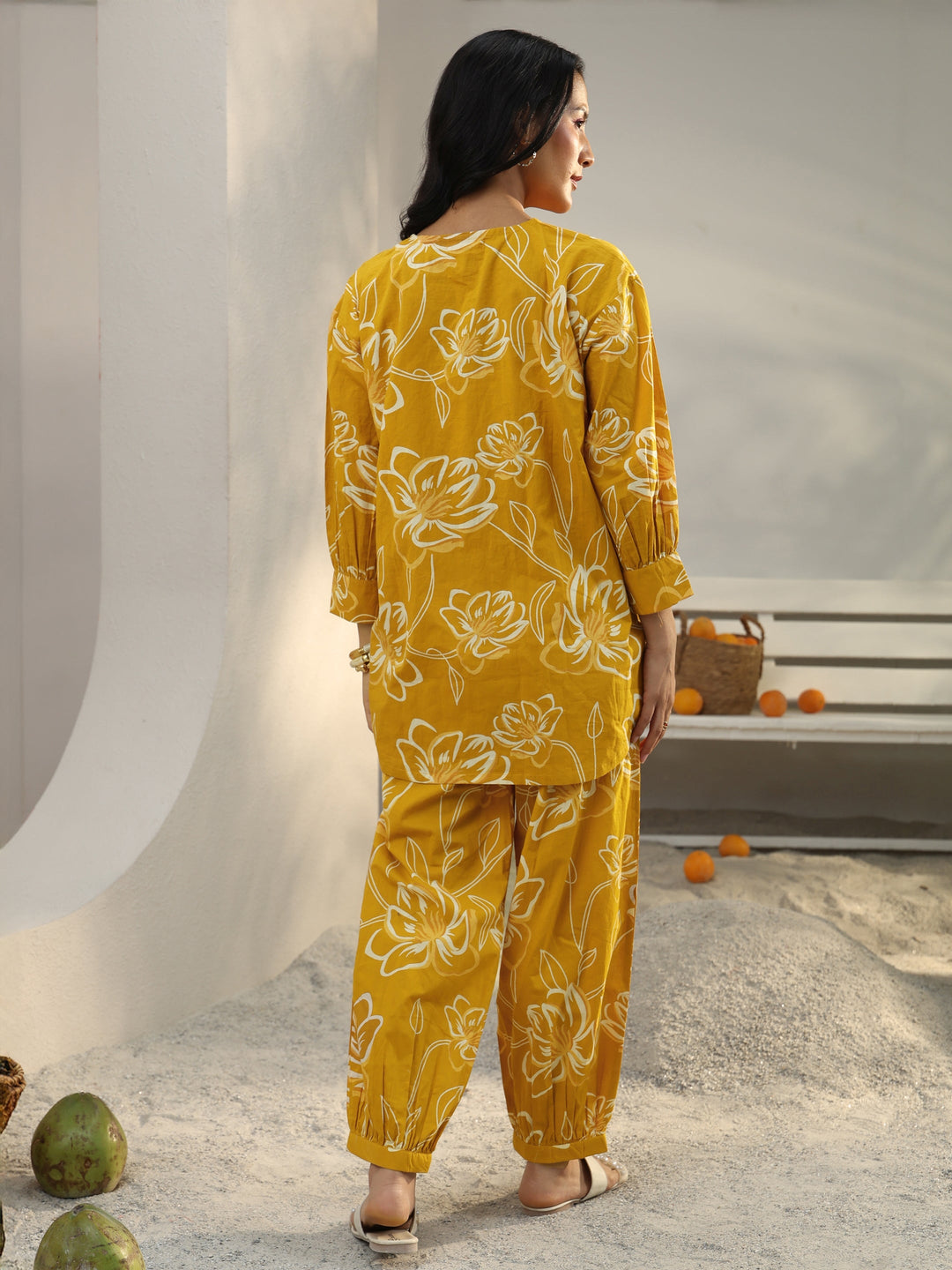  Mustard Floral Printed Cotton Co-Ord Set 