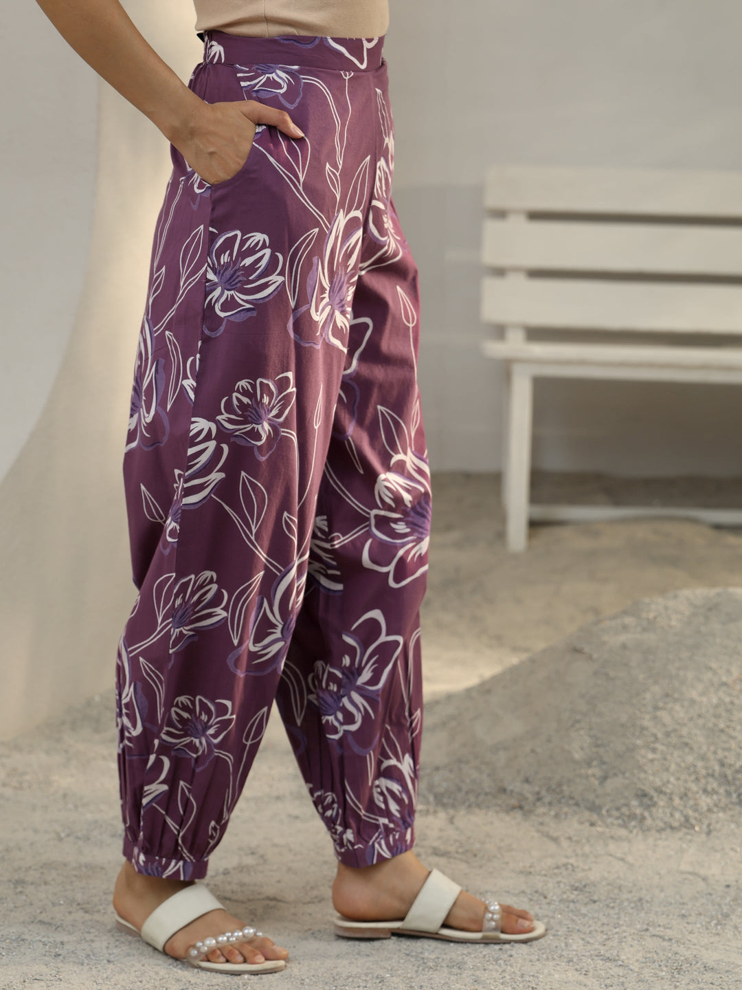  Purple Floral Printed Cotton Co-Ord Set 