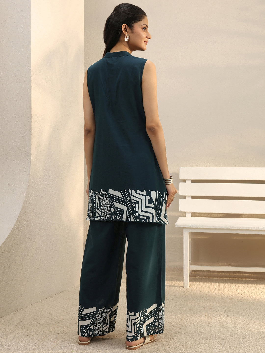  Teal Abstract Printed Cotton Blend Co-Ord Set 