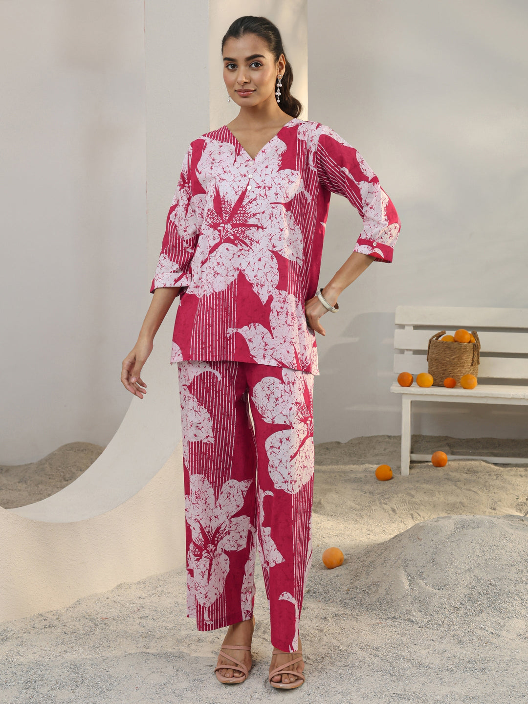  Pink Floral Printed Cotton Co-Ord Set 