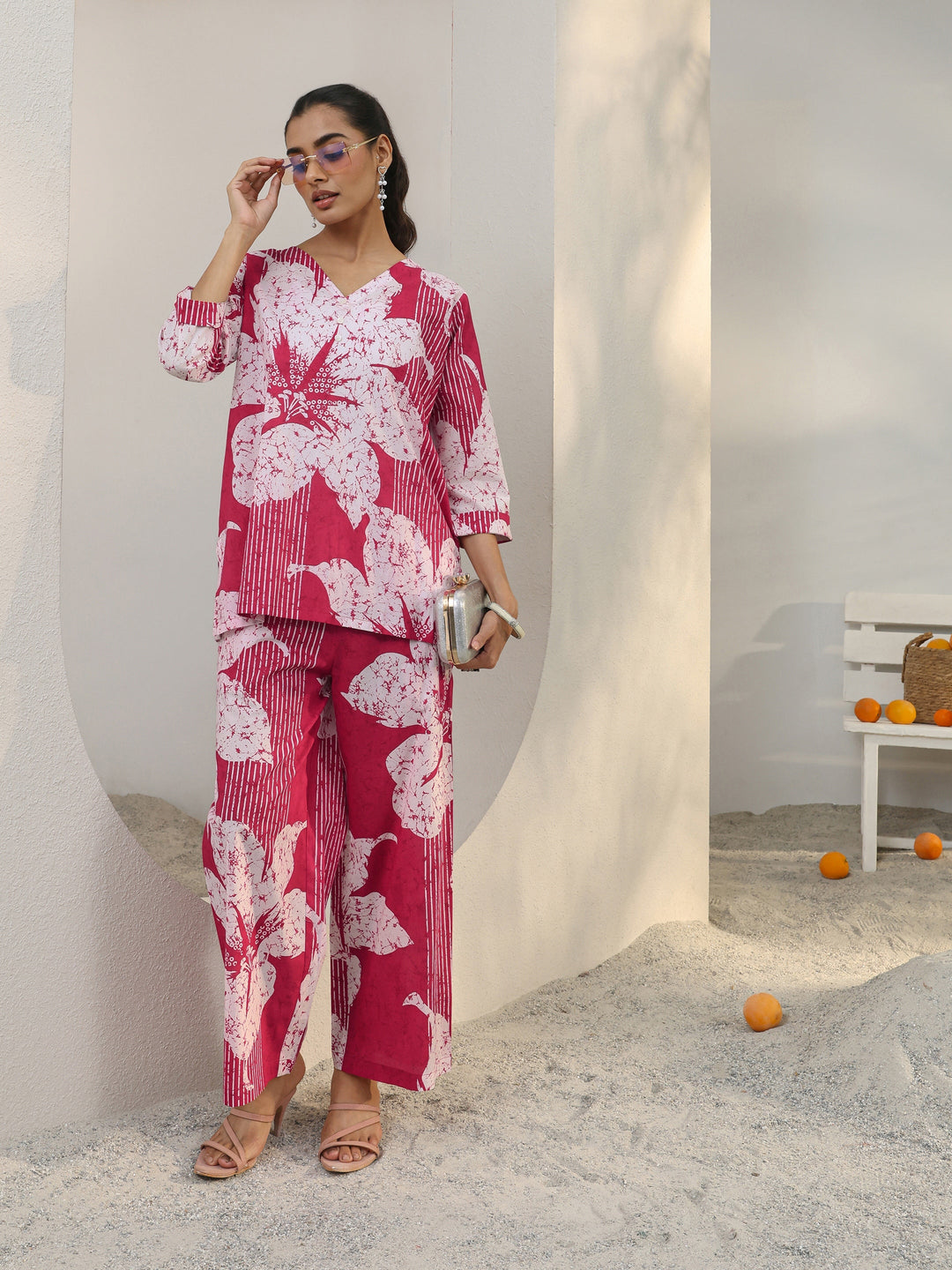  Pink Floral Printed Cotton Co-Ord Set 
