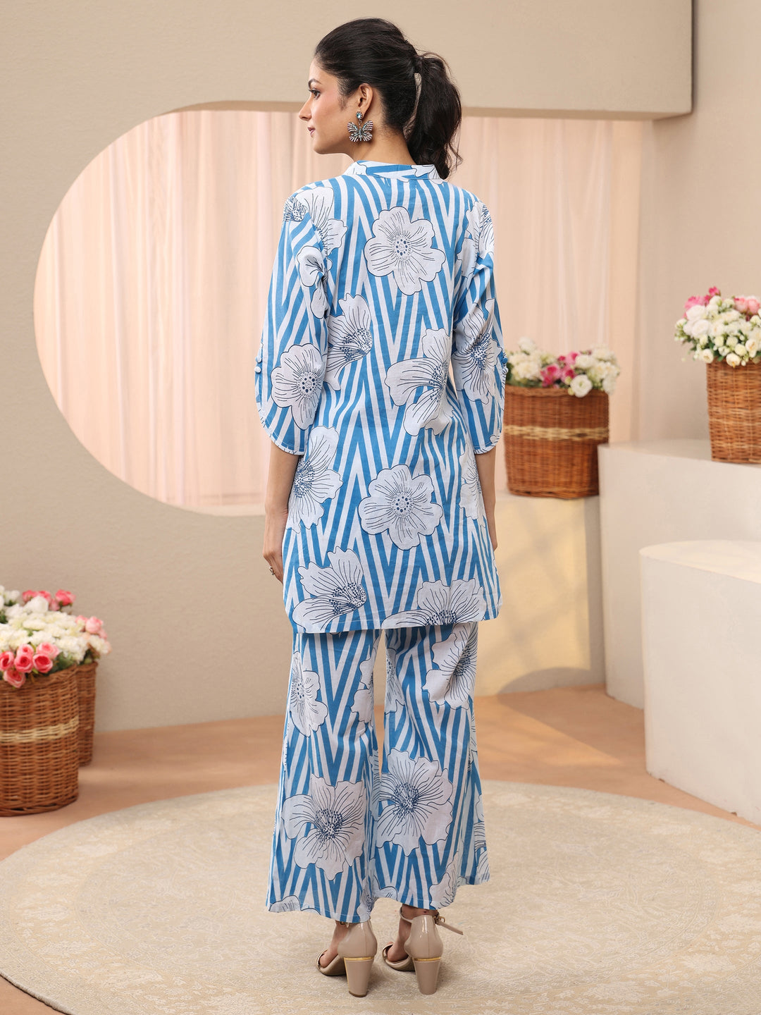  Blue Floral Printed Cotton Co-Ord Set 