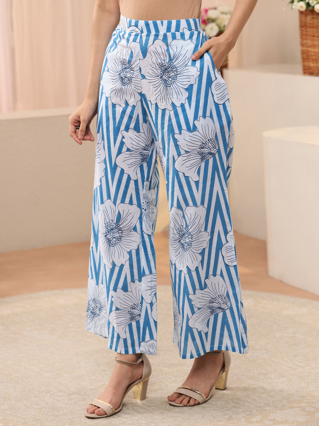  Blue Floral Printed Cotton Co-Ord Set 