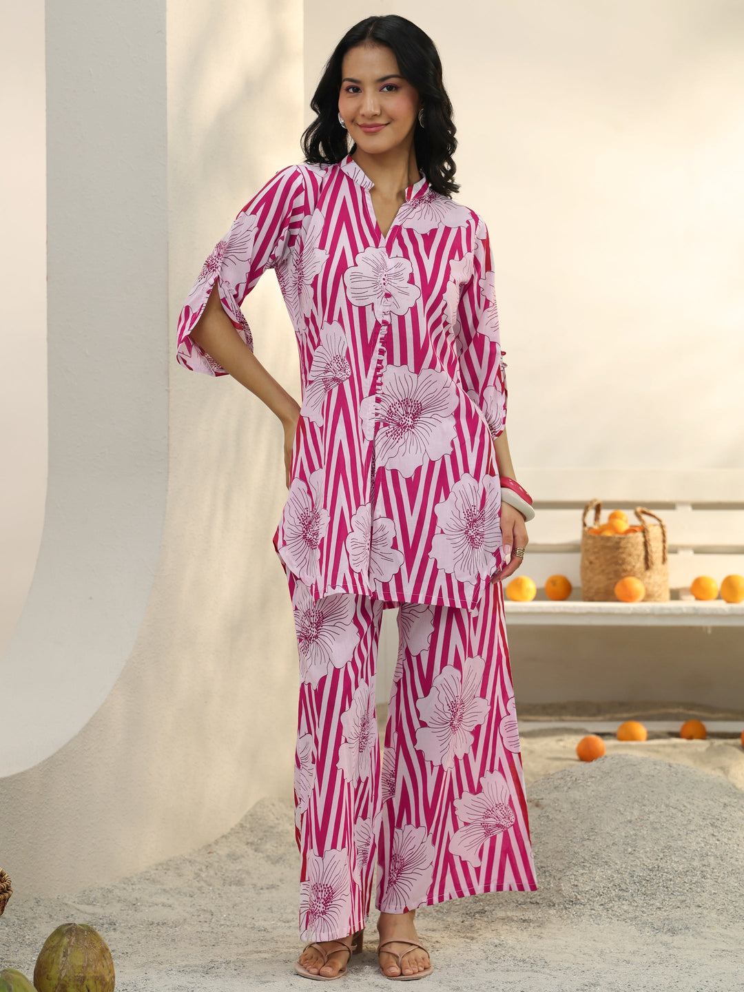  Pink Floral Printed Cotton Co-Ord Set 