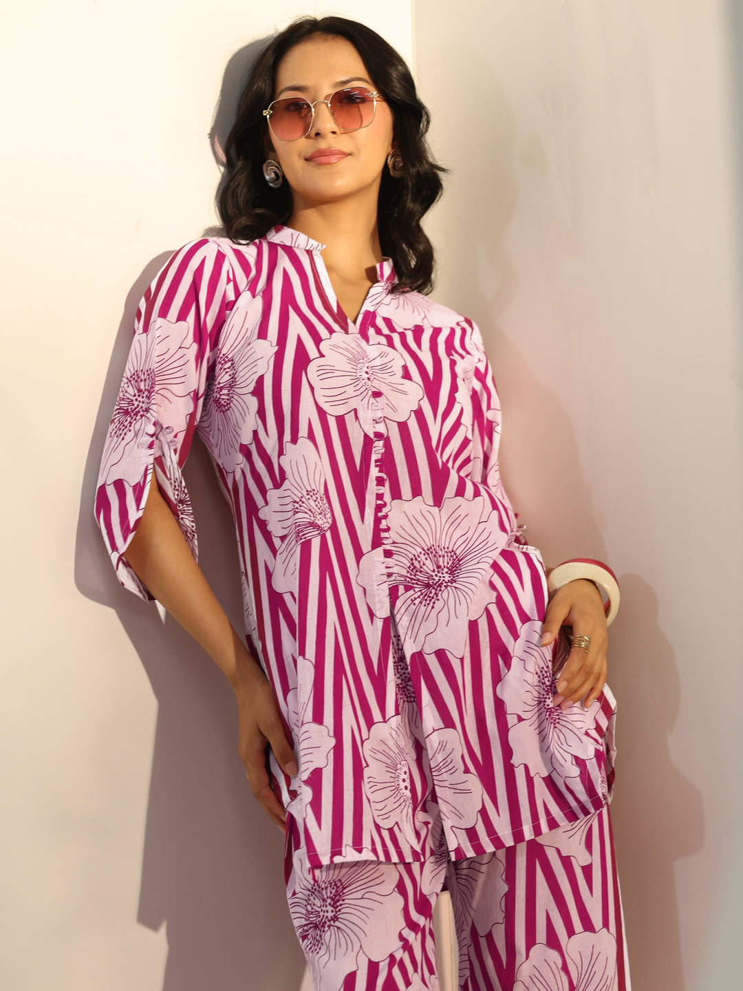  Pink Floral Printed Cotton Co-Ord Set 