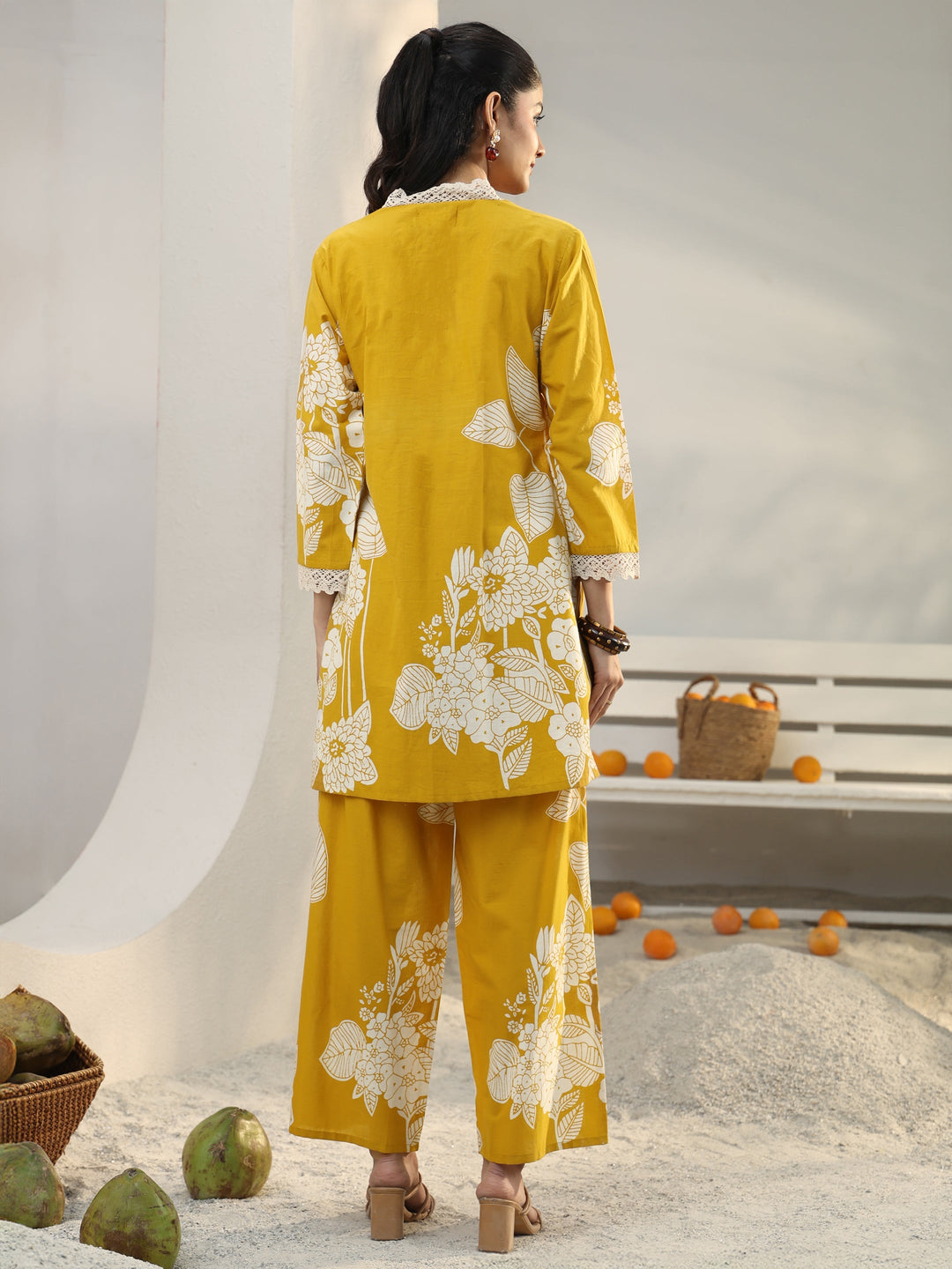  Mustard Floral Printed Cotton Co-Ord Set 