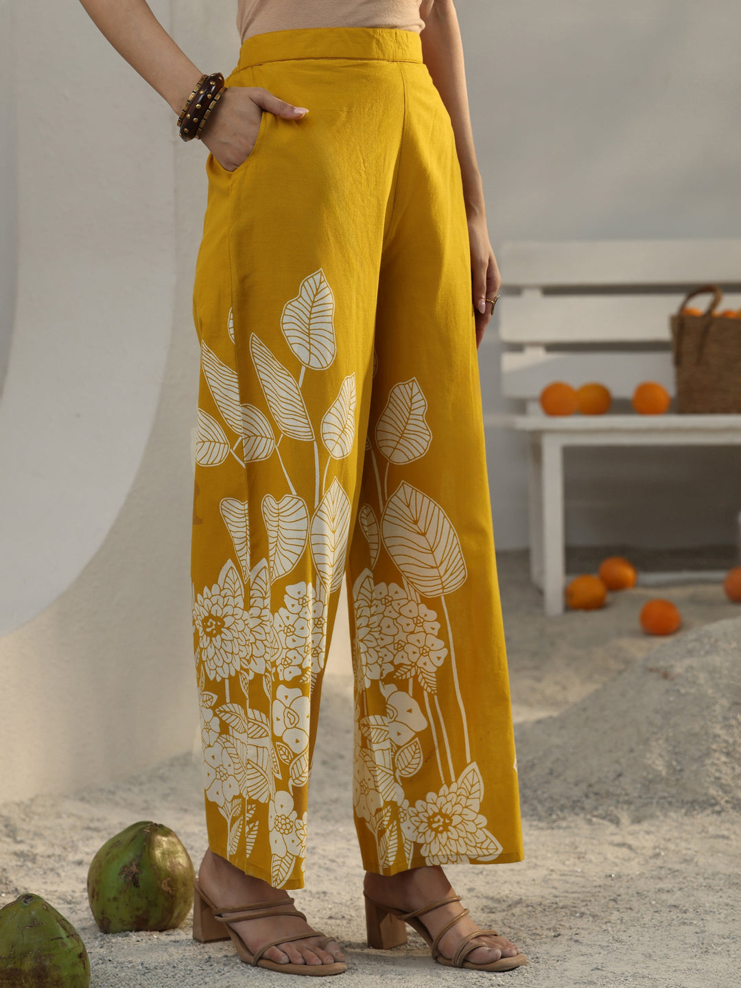  Mustard Floral Printed Cotton Co-Ord Set 