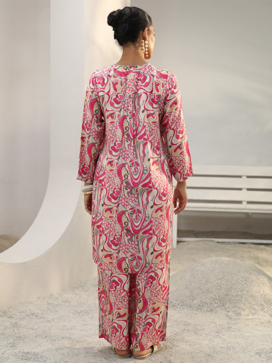  Pink Abstract Printed Muslin Co-Ord Set 