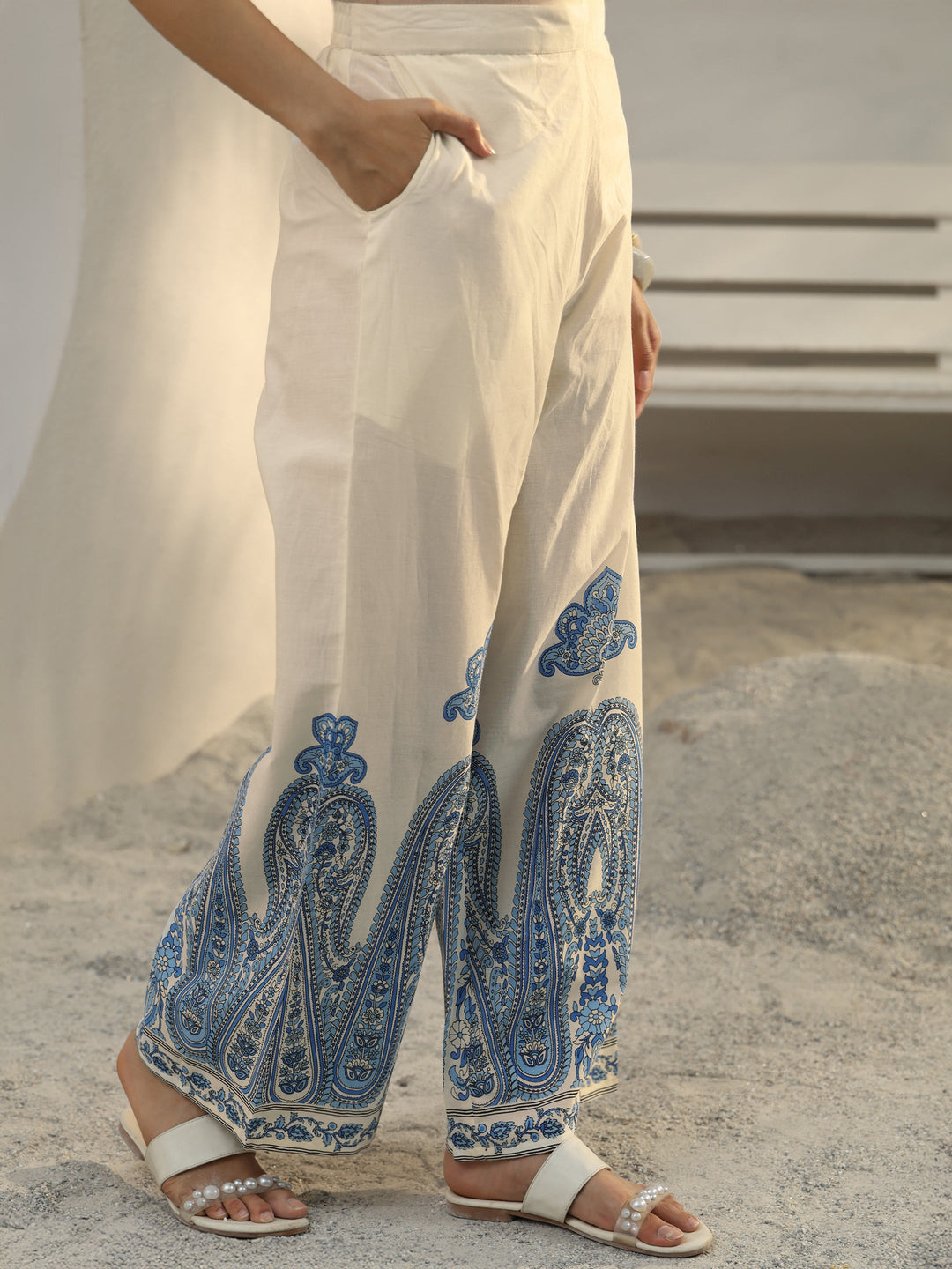 Off White Ethnic Printed Cotton Co-Ord Set 