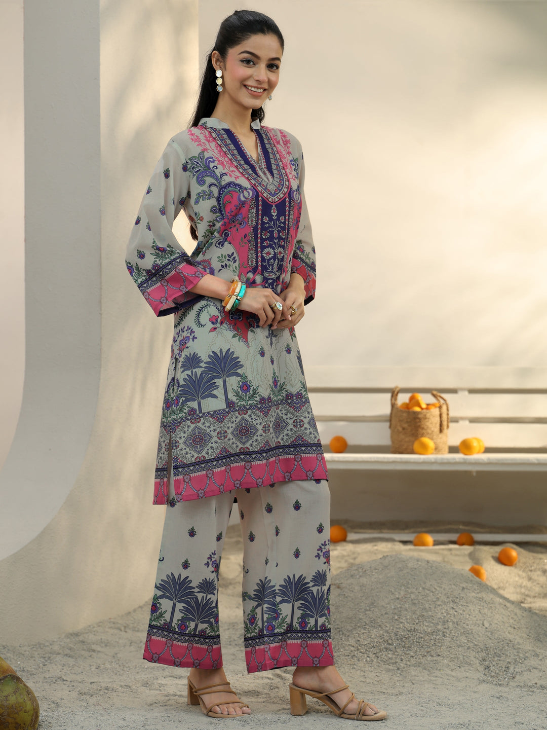  Off White Ethnic Printed Cotton Blend Co-Ord Set 